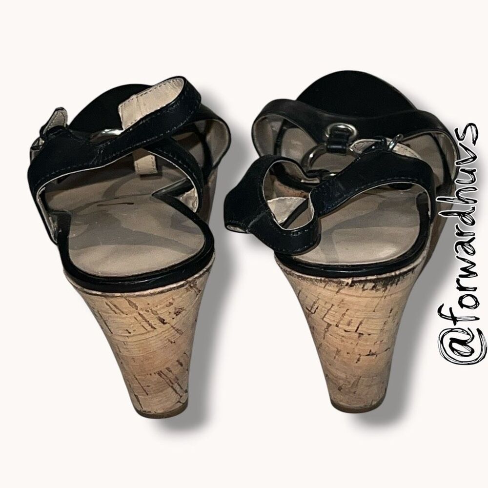 Unisa Black Cork Wedge Slingback Sandals Silver Hardware Women’s Size - Picture 3 of 8